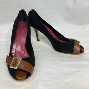 Kate Spade Dark Grey Wool Peep Toe Heels, size 6